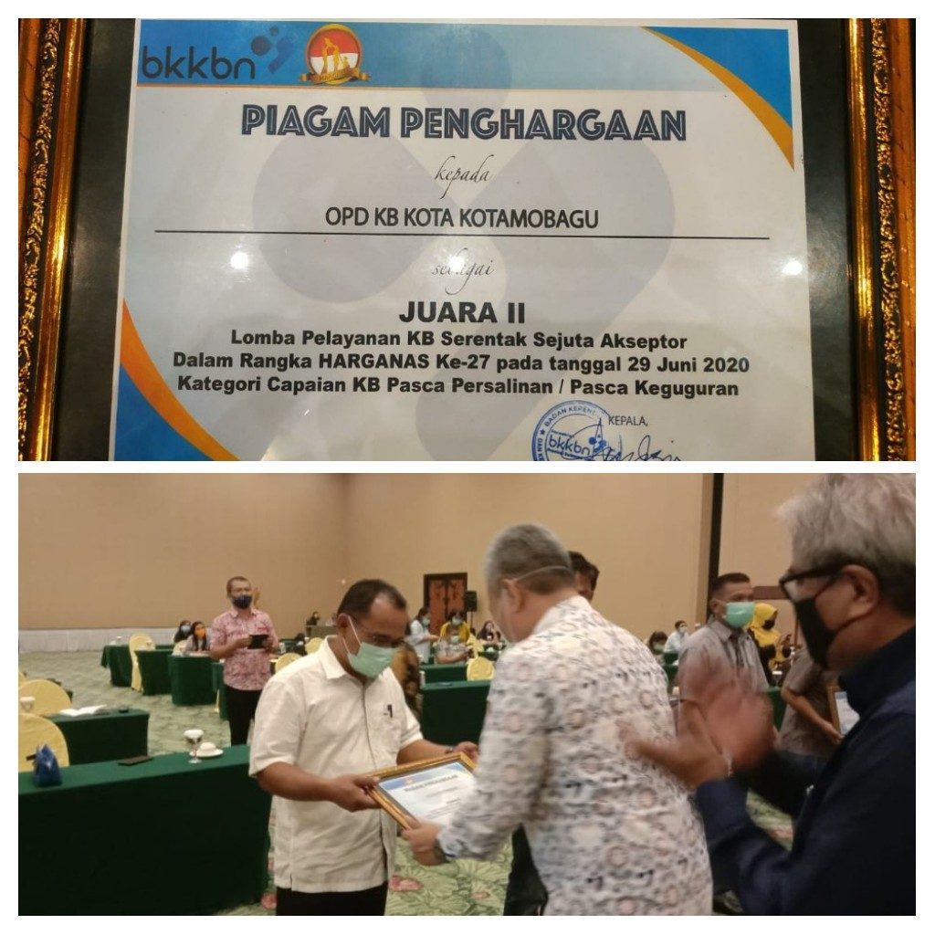 DPPKB Kota Kotamobagu Terima Penghargaan Pelayanan KB Serentak Sejuta Akseptor